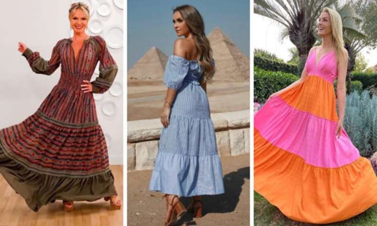 Vestidos amplos e longos Croch&ecirc; est&aacute; virando febre Efeito dopamina nas cores (Fotos: Reprodu&ccedil;&atilde;o/Instagram)