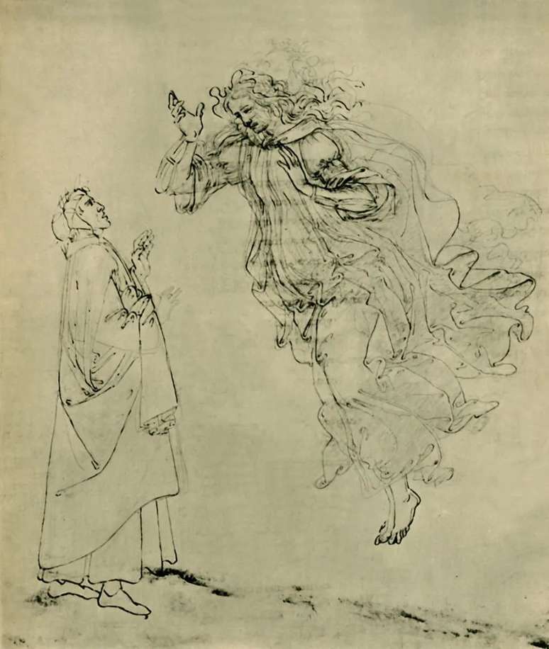 Desenho de Sandro Botticelli de Beatrice Portinari guiando Dante pelo paraíso