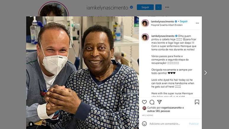 Filha de Pelé faz postagem com novo visual do pai: 'Olha quem pintou o cabelo hoje'