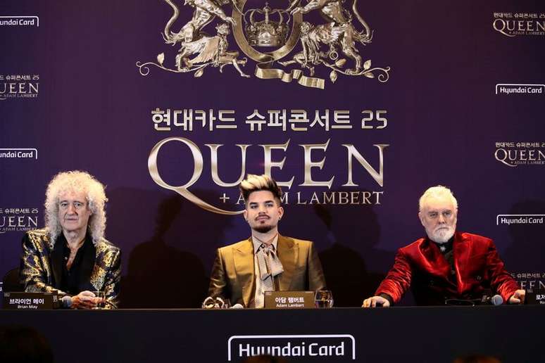 Brian May, Adam Lambert e Roger Taylor, do Queen, durante entrevista coletiva em Seul
16/01/2020 Chung Sung-Jun/Pool via REUTERS 