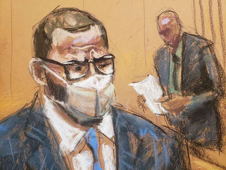 Retrato de R. Kelly ouvindo jurado ler veredito de culpado em julgamento
27/09/2021
REUTERS/Jane Rosenberg