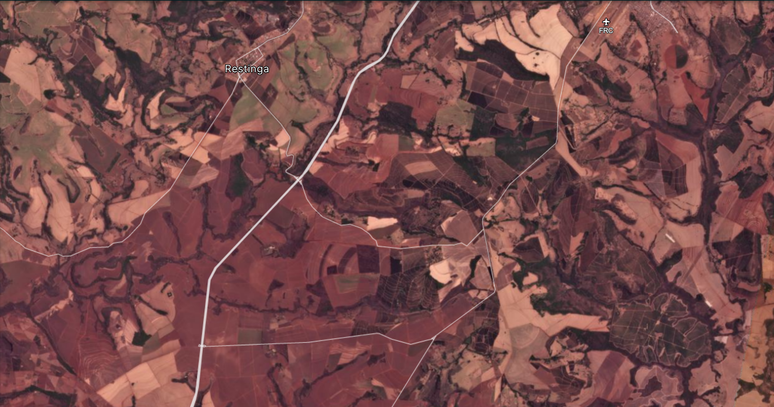 Imagem de satélite dos arredores de Franca, uma das cidades impactadas pela tempestade de poeira