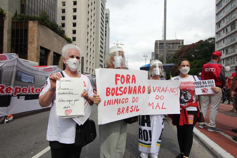 Protesto conta o Presidente Jair Bolsonaro, realizado na Avenida Paulista, na cidade de São Paulo