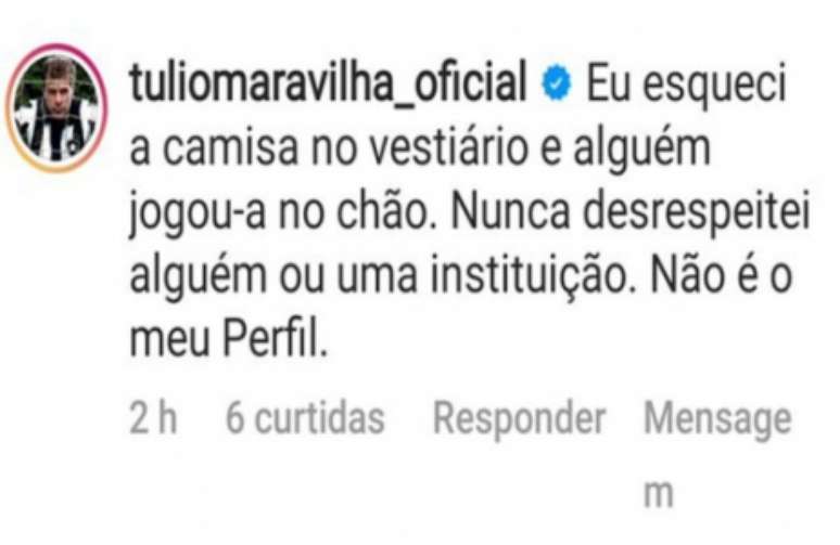 Comentário de Túlio feito no Instagram (Reprodução/Instagram)