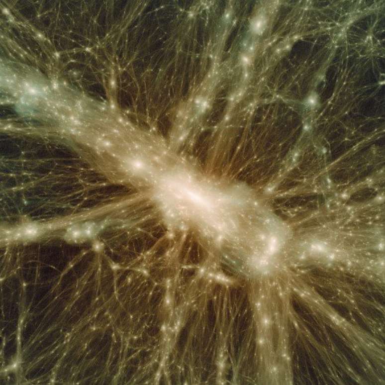 "É uma imagem do objeto de maior massa que temos na simulação de Uchuu. Você vê a distribuição da matéria escura neste objeto que corresponde a um enorme aglomerado de galáxias", diz Prada