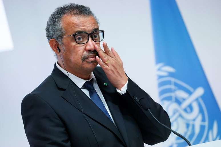 Diretor-geral da OMS, Tedros Adhanom Ghebreyesus, durante entrevista coletiva em Lyon
27/09/2021 REUTERS/Denis Balibouse 