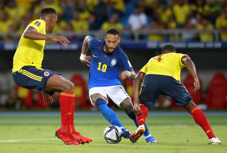 Neymar durante partida entre Brasil e Col&ocirc;mbia pelas eliminat&oacute;rias para a Copa do Mundo
10/10/2021 REUTERS/Luisa Gonzalez