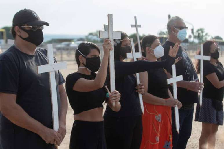 Protesto contra Bolsonaro após Brasil atingir marca de 600 mil mortes em 2021