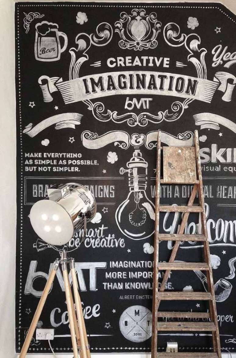 5. Decoração com lettering na parede de tinta lousa – Foto Decor Facil