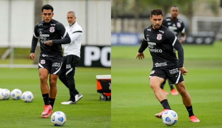 Du Queiroz (à esq.) e João Pedro são as opções de Sylvinho para substituir Fagner (Foto: Montagem/Ag. Corinthians)