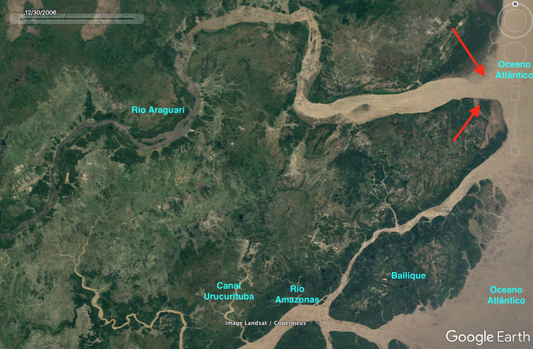 Em 2006, o canal Urucurituba era pequeno, e o rio Araguari desaguava no mar. Isso come&ccedil;a a mudar...