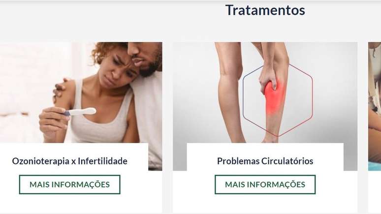 Em seu site, cl&iacute;nica de ozonioterapia em Bras&iacute;lia oferece aplica&ccedil;&otilde;es de oz&ocirc;nio para tratar infertilidade, doen&ccedil;as circulat&oacute;rias, h&eacute;rnia, esclerose m&uacute;ltipla e diabetes; entidades m&eacute;dicas j&aacute; se manifestaram sobre inefic&aacute;cia do tratamento