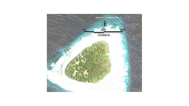 Reprodução de foto da ilha de Vostok, mostrada no Reddit para desbancar especulações sobre o 'buraco negro'