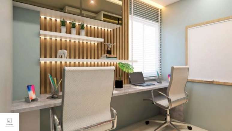 35. Prateleira com led para escrit&oacute;rio moderna &ndash; Foto Vitoria Pedroza