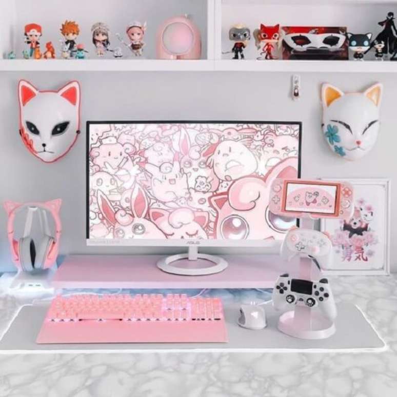 46. Quarto gamer pequeno feminino cm decoração clean. Fonte: StogaGame