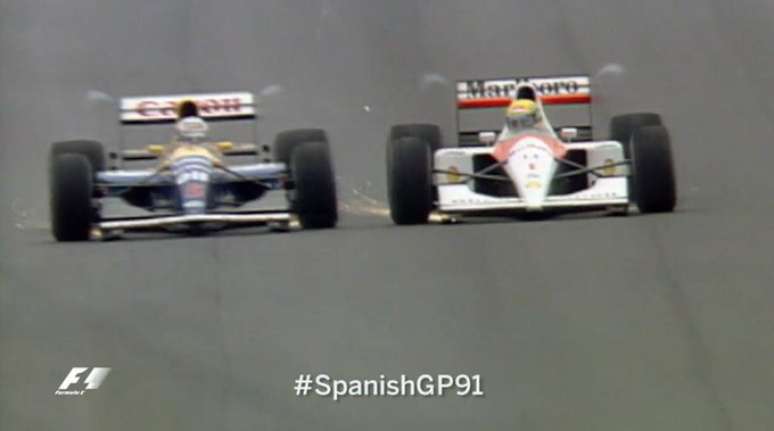 Nigel Mansell ultrapassando Ayrton Senna no GP da Espanha, uma das cenas mais famosas da F1