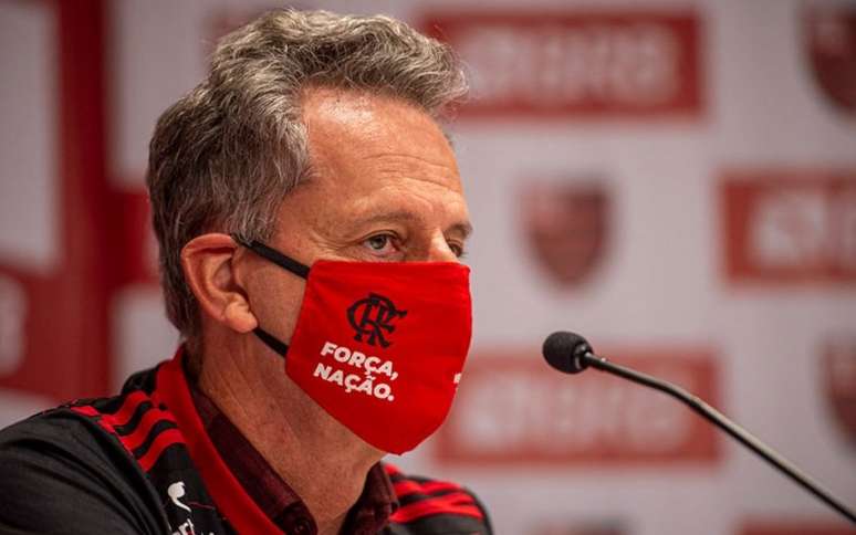 O presidente Rodolfo Landim, do Flamengo, durante entrevista coletiva (Foto: Marcelo Cortes / Flamengo)