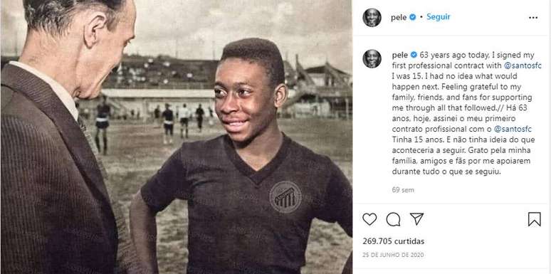 Pelé usa sua conta no Instagram para contar a história de sua vida.