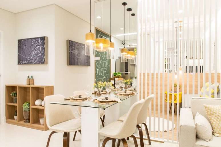 44. Divisória de madeira para sala de jantar compacta – Foto Sharon Fliter Arquitetura e Interiores