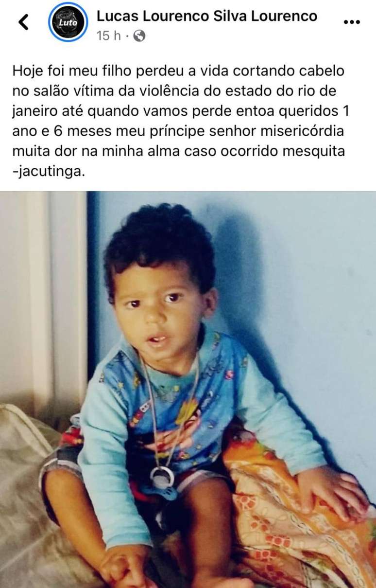 O pai do menino, Lucas Lourenço, manifestou desolamento nas redes sociais.