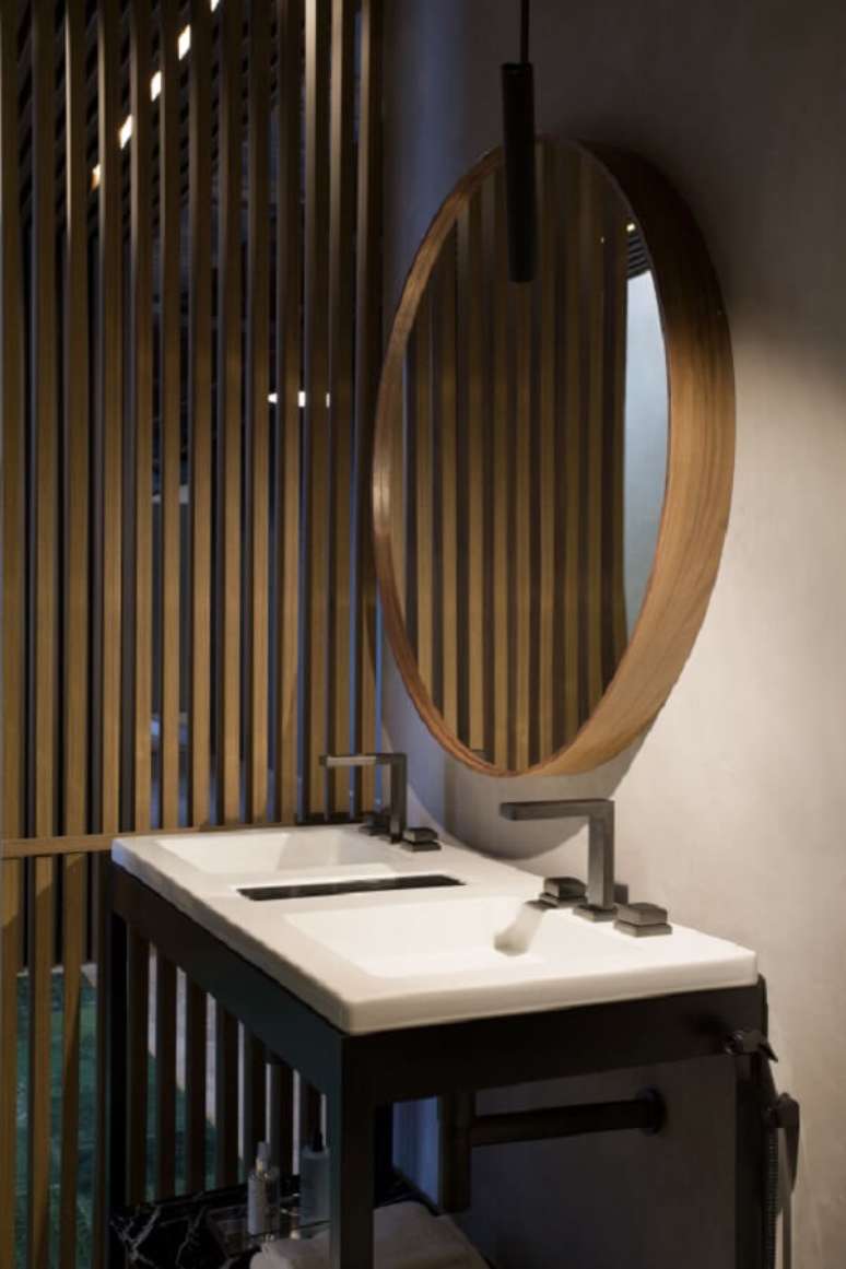 12. Banheiro com cuba dupla e espelho redondo – Foto DECA