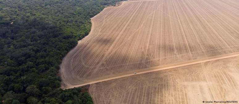 Avanço de áreas desmatadas na Amazônia. No ranking global de maiores poluidores, o Brasil ocupa a quinta posição,