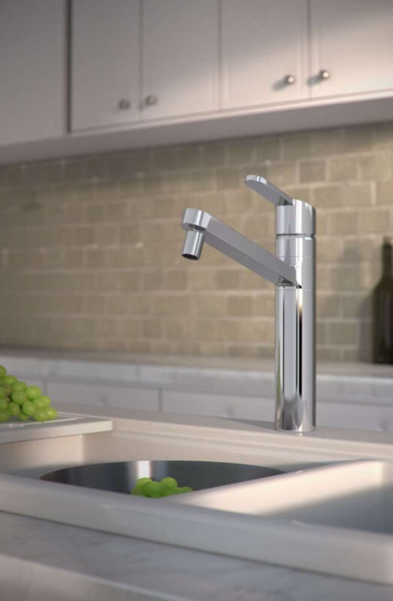 18. Cuba dupla na cor branca de louca e torneira inox &ndash; Foto DECA