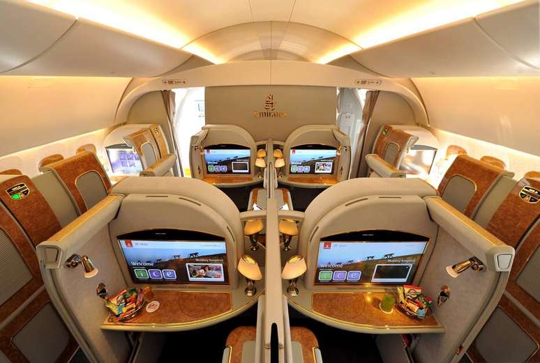 Cabines da primeira classe no A380 da Emirates.