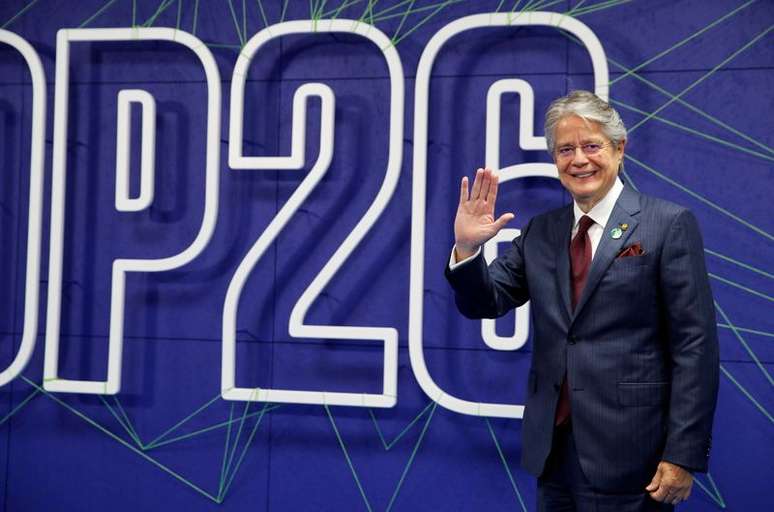 Presidente do Equador, Guillermo Lasso, durante confer&ecirc;ncia da ONU sobre o clima em Glasgow
01/11/2021 REUTERS/Phil Noble/Pool