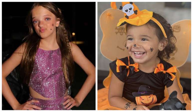 As filhas da apresentadora Ticiane Pinheiro, Rafaella e Manuella, que se fantasiaram para o Halloween  