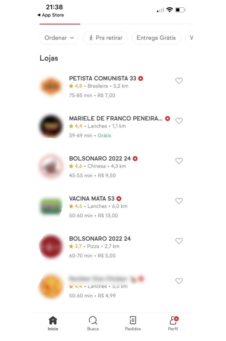 Nomes de restaurantes no iFood foram trocados na noite desta terça-feira 2