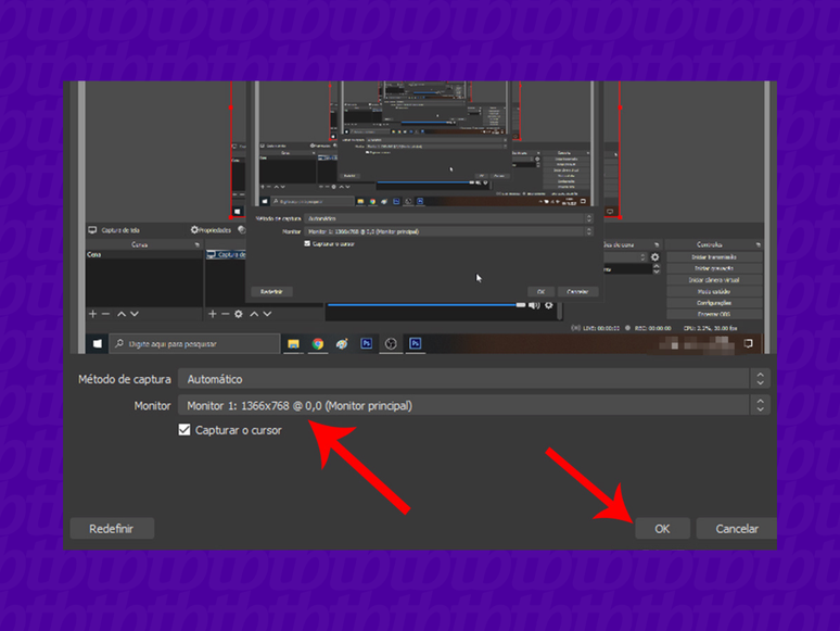 Escolha o monitor e depois clique em "OK 
