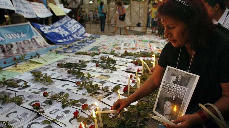 Familiares das vítimas de Barrios Altos em ato em sua memória; mortos foram confundidos com integrantes do Sendero Luminoso