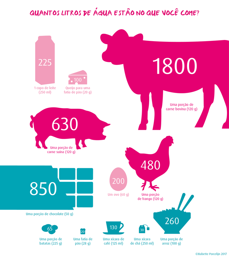 Gráfico sobre quantos litros de água estão em alimentos comuns