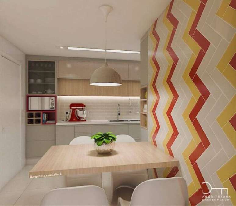 48. Decoração de cozinha clean com azulejo colorido – Foto: Arquiteta Camila Fleck