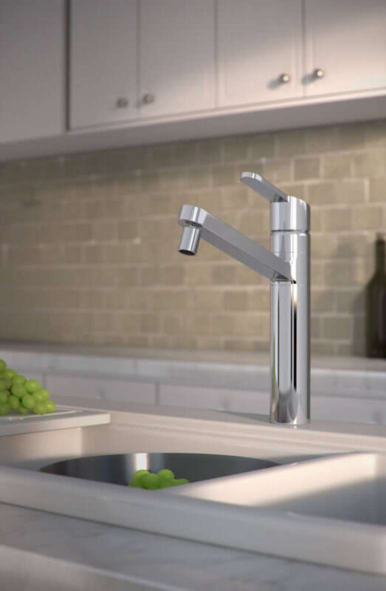 16. Cuba gourmet branca com torneira de inox e decora&ccedil;&atilde;o moderna &ndash; Foto DECA