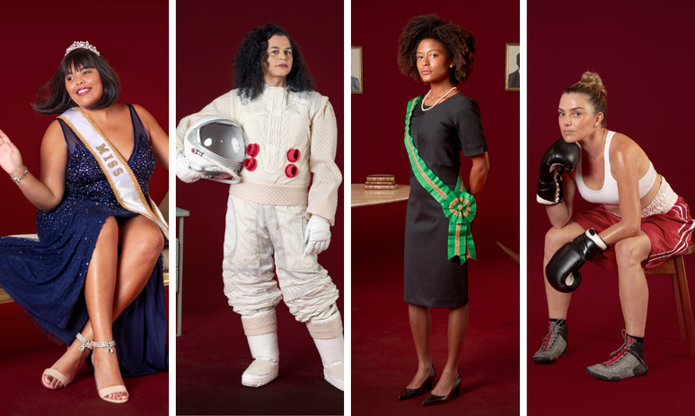 Rita Carreira (miss), Neon Cunha (astronauta), Carinna Morena (presidente) e Natallia Rodrigues (boxeadora) (Divulgação E! Entertainment)