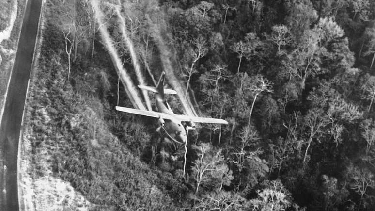 As tropas norte-americanas liberaram cerca de 75 milhões de litros de agente laranja para destruir cultivos no Vietnã