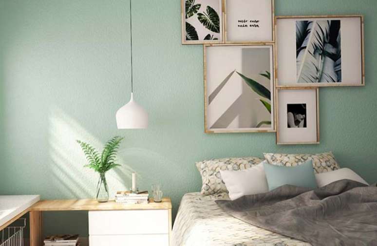 12. Quarto com parede na cor verde pastel – Foto Decor Facil