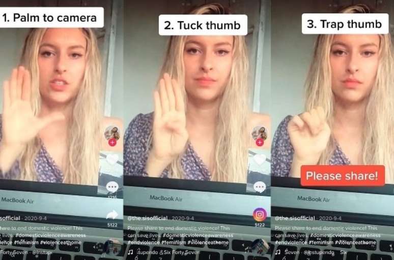Sinal consiste em tr&ecirc;s etapas: abra a palma da m&atilde;o, dobre o polegar e feche os demais dedos sobre ele