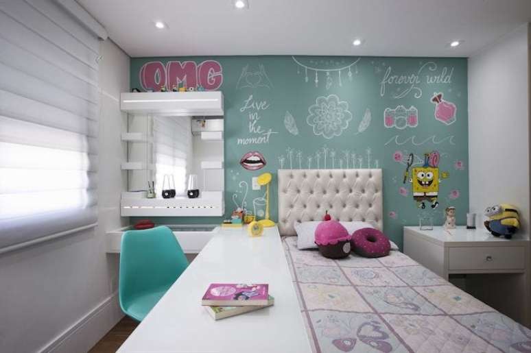 25. Quarto infantil verde pastel e rosa – Foto Katia Llaneli