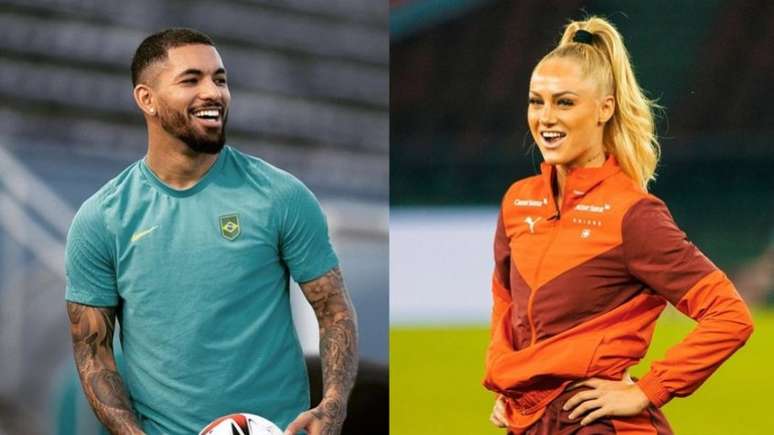 Companheiros de Aston Villa, Douglas Luiz e Alisha Lehmann publicaram fotos românticas nas redes sociais (Montagem Lance!
Fotos: Reprodução / Instagram Douglas Luiz; Reprodução / Instagram Alisha Lehmann)