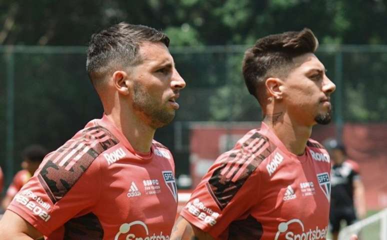 Rigoni e Calleri devem formar dupla de ataque contra o Athletico-PR (Foto: Erico Leonan / saopaulofc)