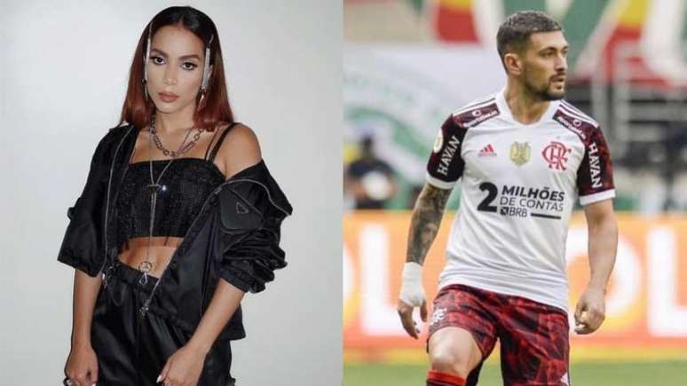 Anitta será atração musical na final da Libertadores e ficou curiosa para saber mais sobre o meia Arrascaeta, do Flamengo (Montagem LANCE!)