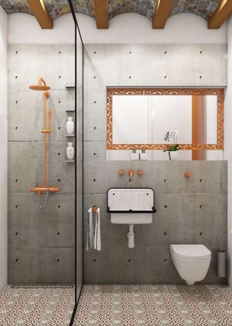 32. Decoração minimalista para banheiro estilo industrial cinza – Foto: Houzz