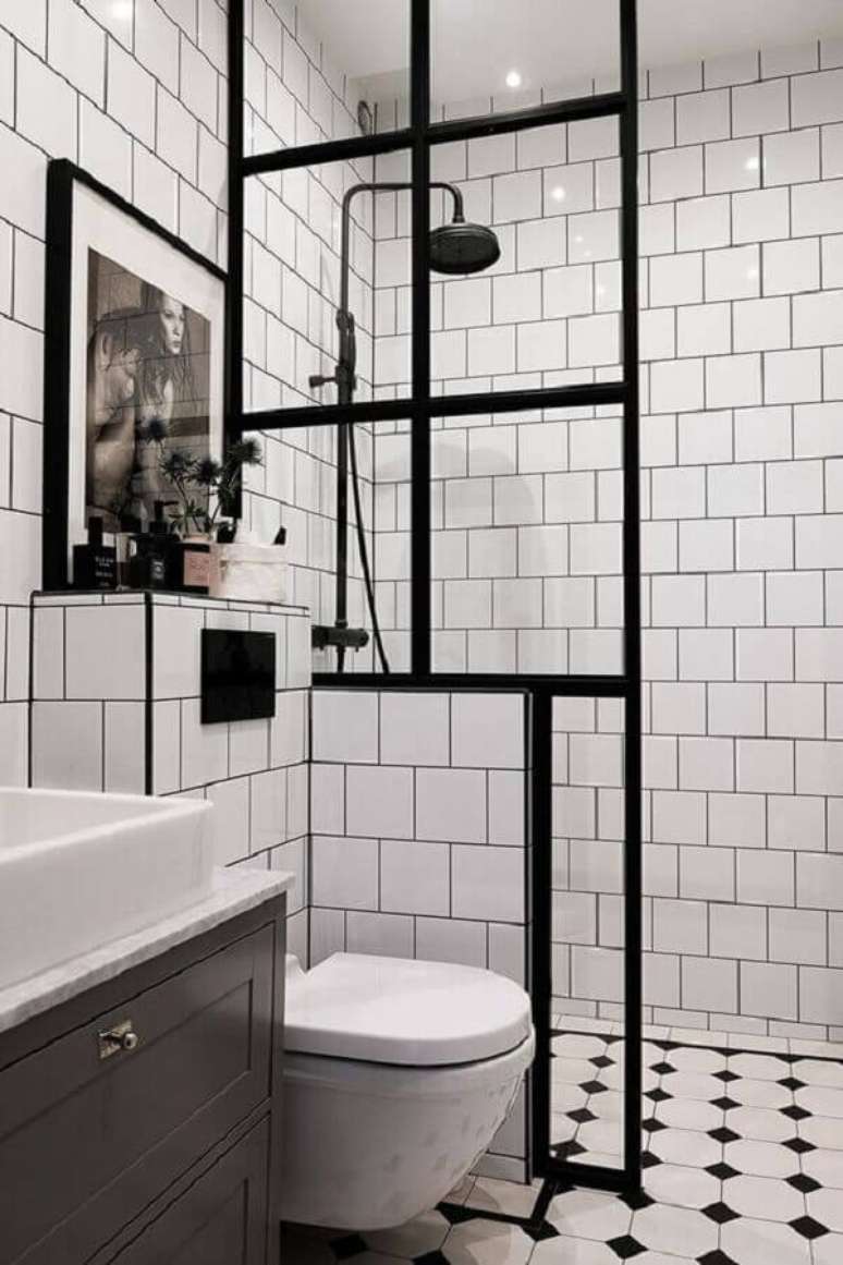 11. Azulejo branco para decoração de banheiro estilo industrial Foto PUFIK Interiors e Inspirations