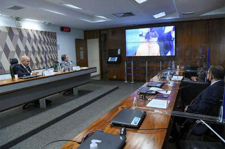 Celia Monastario, presa pela Polícia Federal em setembro, em depoimento à CPI da Chapecoense, que investiga o acidente com o vôo LaMia 2933 (Foto: Geraldo Magela / Agência Senado)