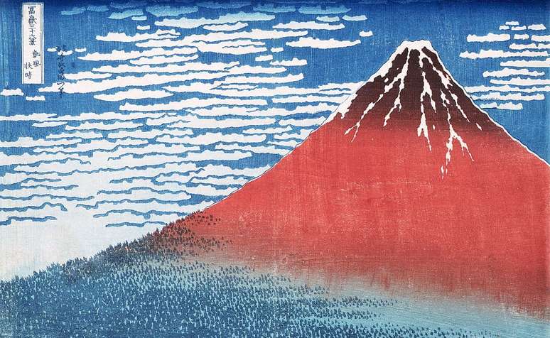 "Fuji Vermelho", também conhecida como "Vento Sul, Céu Claro", da série "Trinta e seis Vistas do Monte Fuji"
