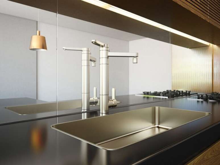 20. Cuba gourmet pequena na bancada de inox &ndash; Foto DECA