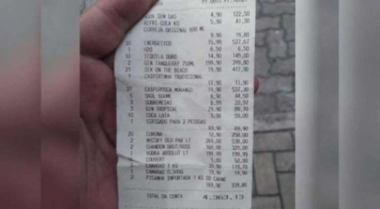 Conta de mais de R$ 4 mil tinha bebidas e comidas caras (Foto: Reprodução/Internet)